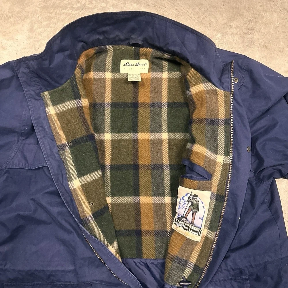 Eddie Bauer Mountain Parka Jacket Mens XXL Blue Wool Lined Vintage Outdoors